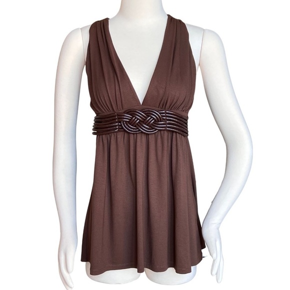 Arden B Tops - Arden B Brown Halter Top With Faux Leather Braided Detail Size Medium Y2K
